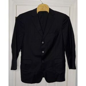 Zegna Mens City Three Button Sport Coat Blazer‎ Black Stripes 56R Wool Silk